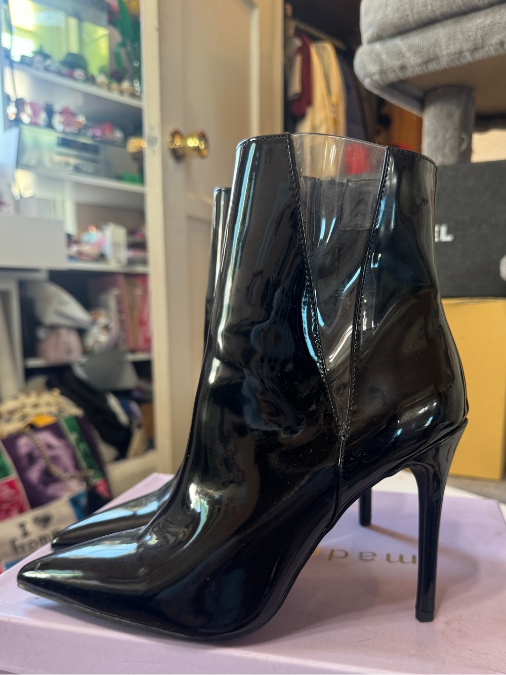 Madden Girl Black Patent Pointed-Toe Stiletto Ankle Boots